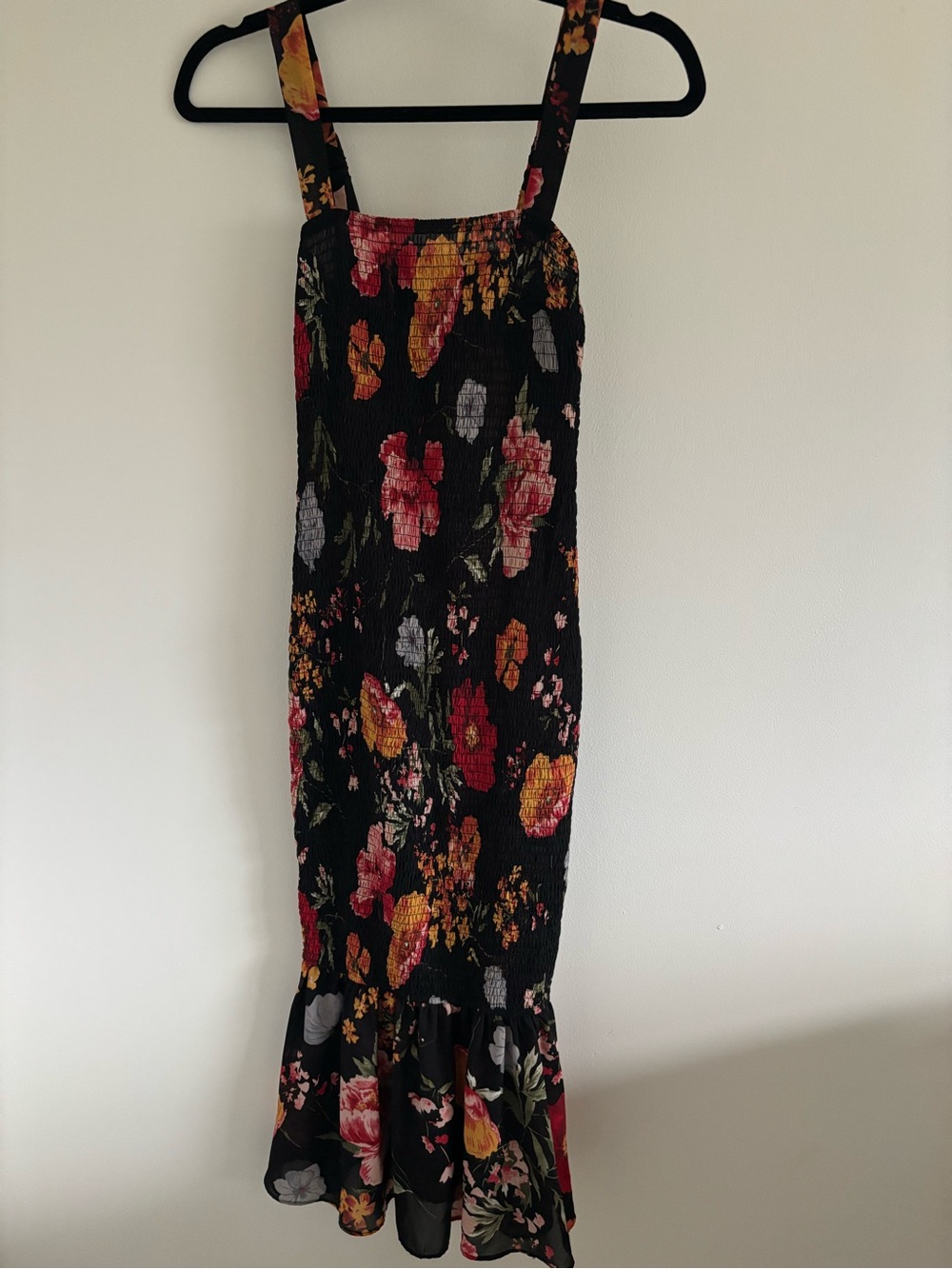 Hello Molly Black Floral Smocked Midi Dress